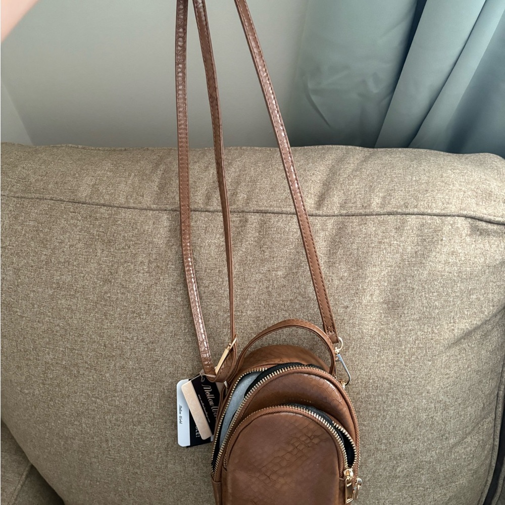 Brown Leather Arena Friendly Crossbody Bag- NWT